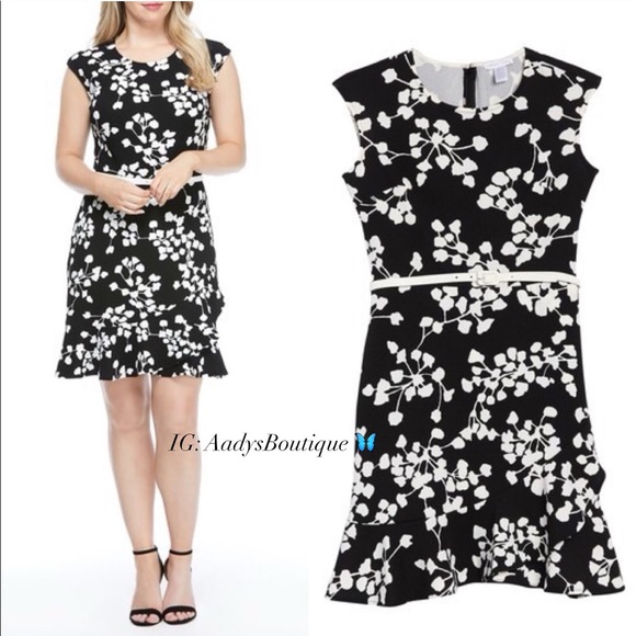 London Times Dress Mini Floral Print Ruffle Flare Hem Sheath Size 14 NWT $108 - Picture 5 of 8